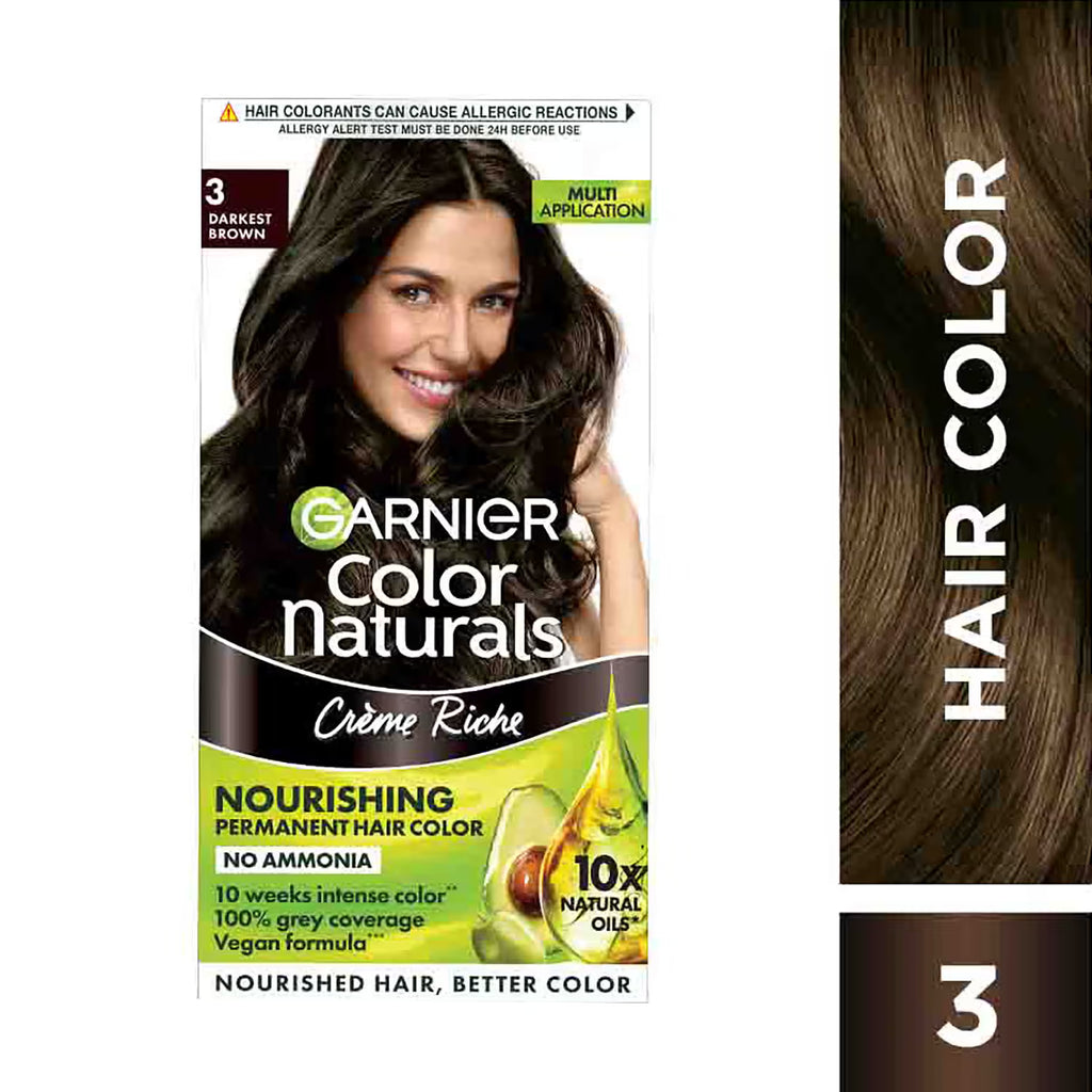 Garnier Color Naturals Creme Hair Color - Shade 3 Darkest Brown (70ml + 60g)