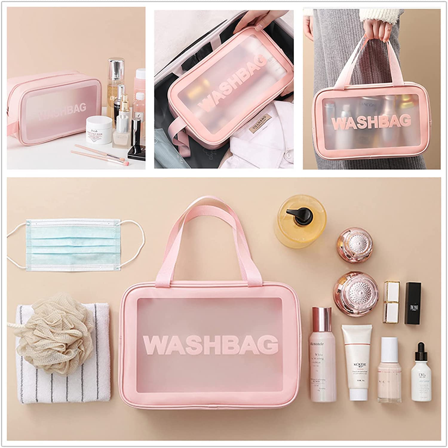 Professional Makeup Pouch Travel Toiletries Organizer Cosmetic Bags Portable - Set Of 3