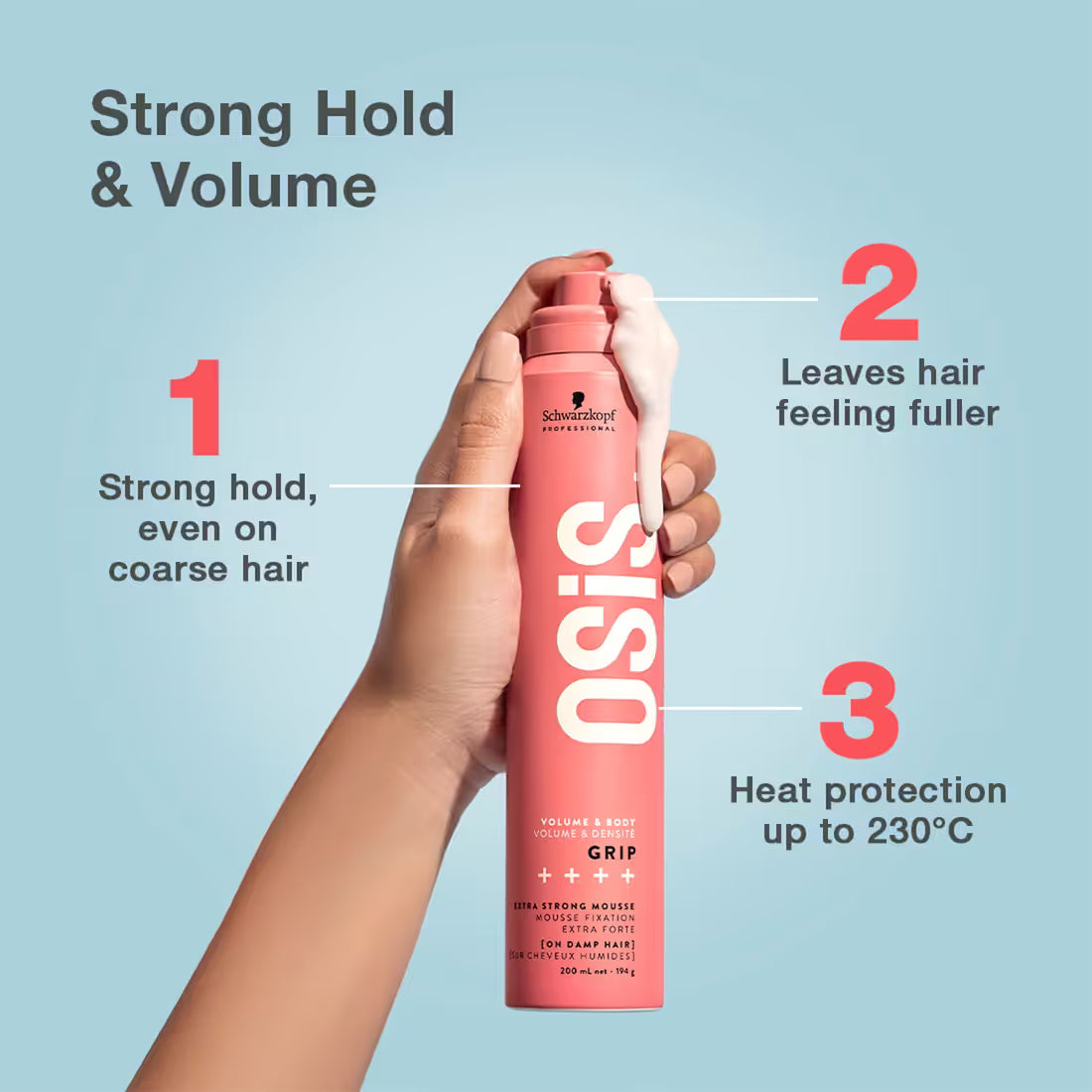 Schwarzkopf Professional OSiS+ Grip Extra Strong Hair Styling Mousse For Natural Shine (200ml)