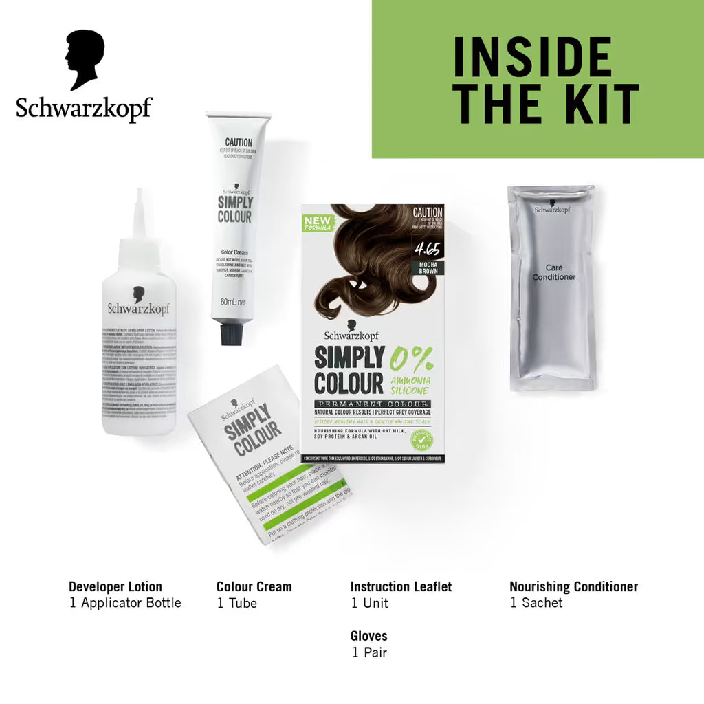 Schwarzkopf Simply Colour Permanent Hair Colour For 100% Grey Coverage - 4.65 Mocha Brown (142.5 ml)